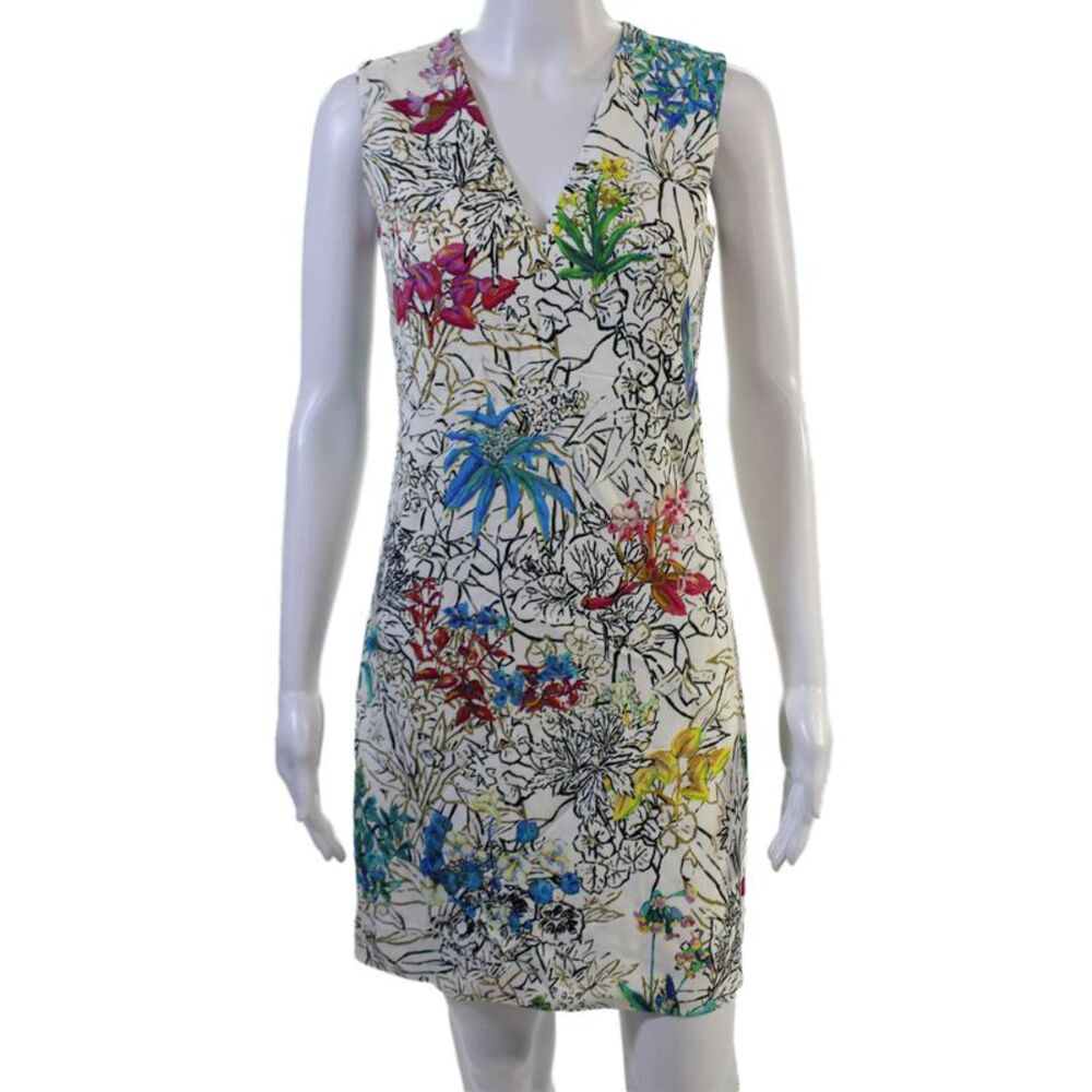 PETER PILOTTO Women Floral Shift Dress Sleeveless V-Neck Zip Multi-Color Size S